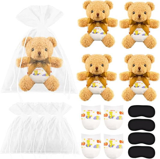 16 Pcs Baby Shower Games Bear Blindfolded Diaper Changing Games Kits with Bear Eye Mask Diapers for Baby Shower Winner Prizes Gifts Bear Party Decoration
