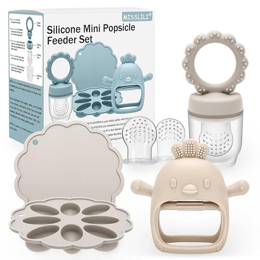 Baby Silicone Fruit Food Feeder Pacifier & Breastmilk Popsicle Freezer Molds,BPA Free Food Storage Containers Frozen Ice Tray for Babies Feeding Safely, Infant Fruit Teething Toy (Beige)