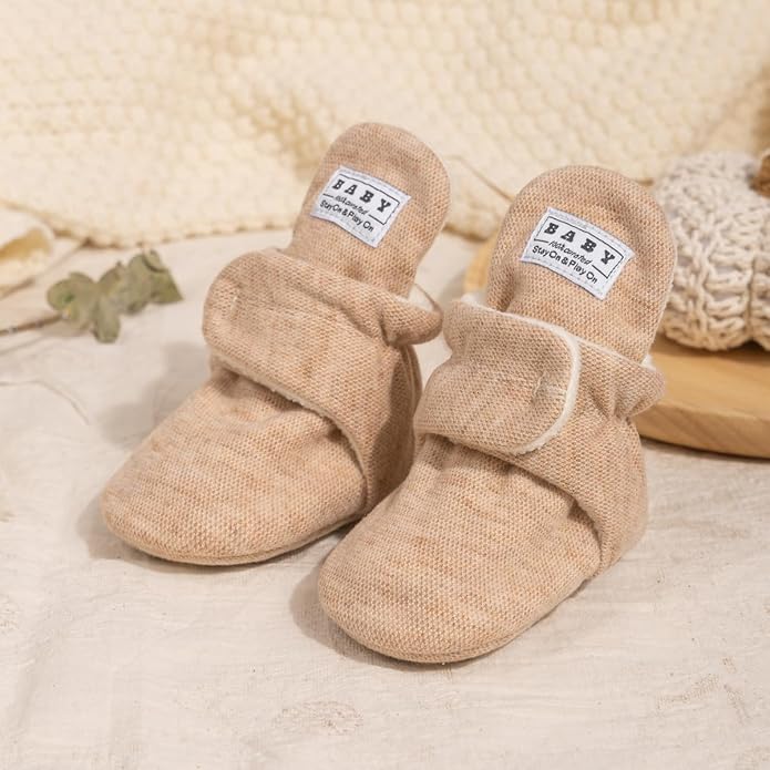 Sawimlgy Newborn Infant Baby Girl Boy Cotton Booties Stay On Sock Slippers Soft Bedroom Shoes Non-Skid Ankle Boots With Grippers Toddler Crib Warm Shoe First Walker Birthday Shower