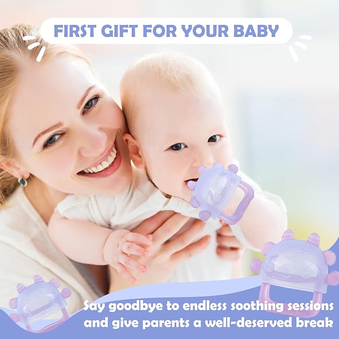 Anboor Baby Teething Toys, Silicone Teethers for Babies Anti Dropping Hand Teether, Infant Baby Chew Toys for Teething Relief, Ideal Present for Newborn Soon-to-be Mothers（Purple）