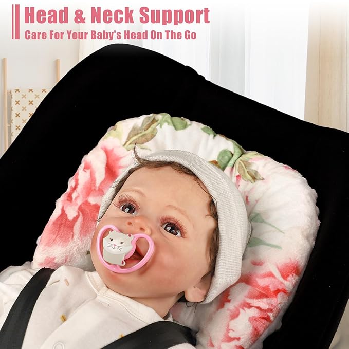 Infant Car Seat Insert, HNHUAMING Baby Car Seat Head & Body Support for Newborn, Ultra Soft Reversible Preemie Carseat Insert Cushion for Girls Boys, Fit CarSeat, Stroller, Swing, Bouncer, Pink Floral
