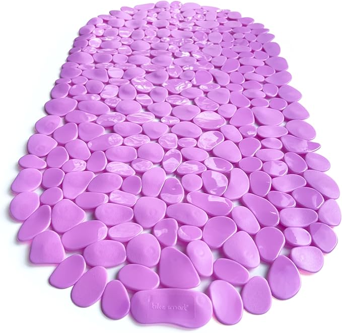 “Pebbles” Non-Slip Bathtub & Shower Mat 27”x14” Oval - Non-Toxic - Safe, Clean, Machine-Washable, Superior Grip & Drainage, Vinyl, for Smooth Floors ONLY, Opaque Pink