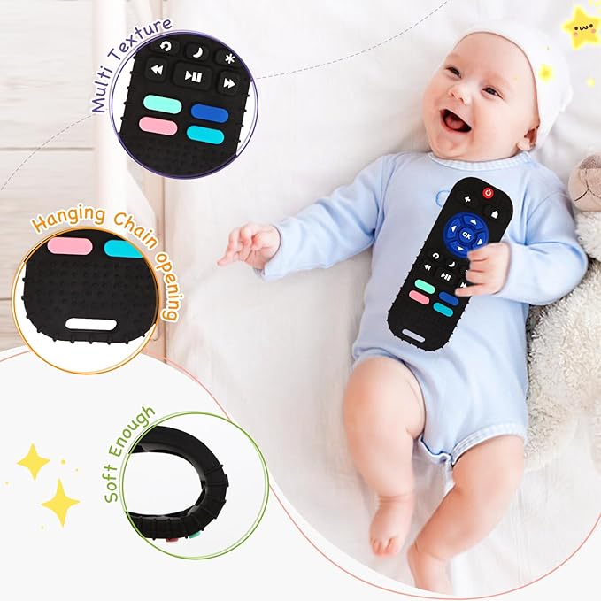 1 Pack Silicone Teethers for 6-12 Months, Teething Toys for 0-6 Months, Remote Teether for Baby, Sensory Toys for Babies, Toddler Infant Gifts
