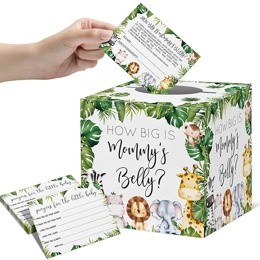 How Big is Mommys Belly Baby Game, Forest Animals Rose Prayers for the Little Baby Cards Box Tickets, Neutral Boy Girl Baby Shower Decorate Set (1 Box + 50 Cards )