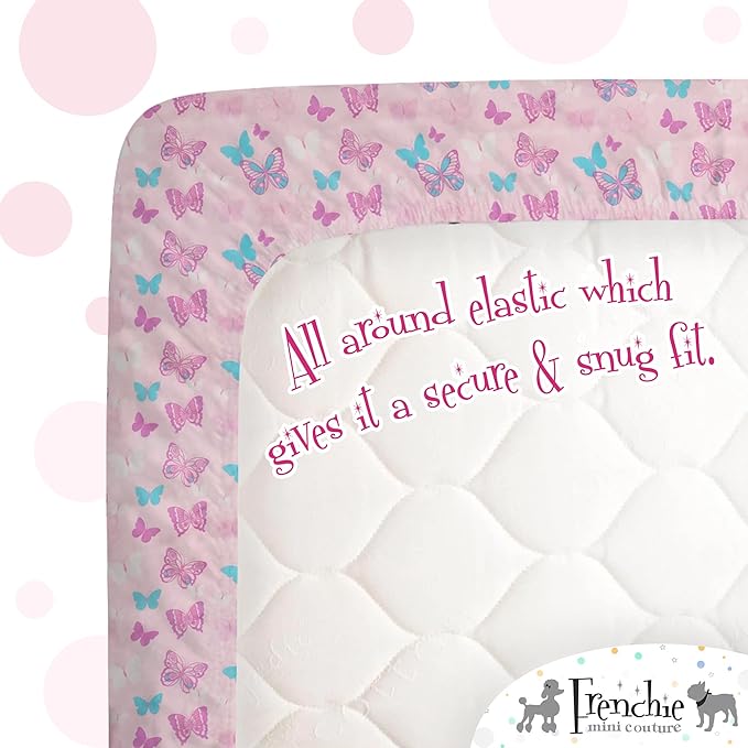 2-Piece Kids Twin Sheets Set, 100% Woven Cotton, Deep Pocket Bed Sheet 39 x 75 x 15in + Pillowcase 20 x 30, Butterfly (Pink)