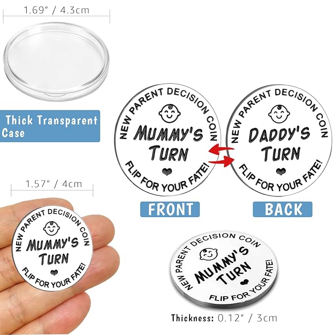 Fathers Day New Baby Gifts for Parents,Double-Sided Decision Coin Gift for New Mom & Dad,Funny Baby Shower Gifts for Couple,Gifts for Pregnant Women as Halloween Thanksgiving Christmas Gift，A-Silver