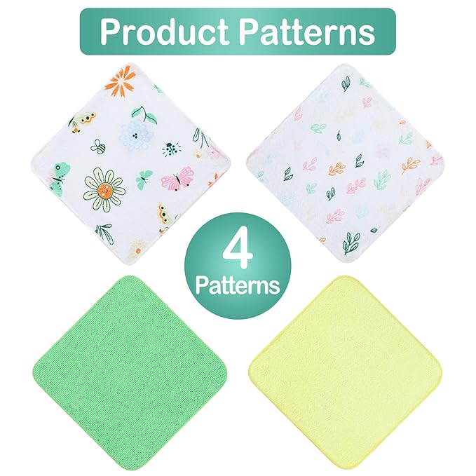 Viviland Baby Washcloths, Super Soft Baby Bath Towels for Newborn 24 Pack, Absorbent Face & Body Wash Cloth for Baby Girl, Butterfly Pattern, 9 x 9 inch