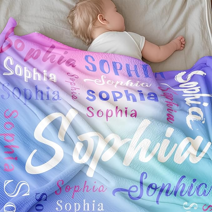 Ships Next Day, Custom Name Blanket for Kids Teen Girls Boys Adults - Printed in USA, Personalized Baby Blanket, Soft & Cozy Blankets Customized Easter Christmas Birthday Gifts for Toddlers Women Men