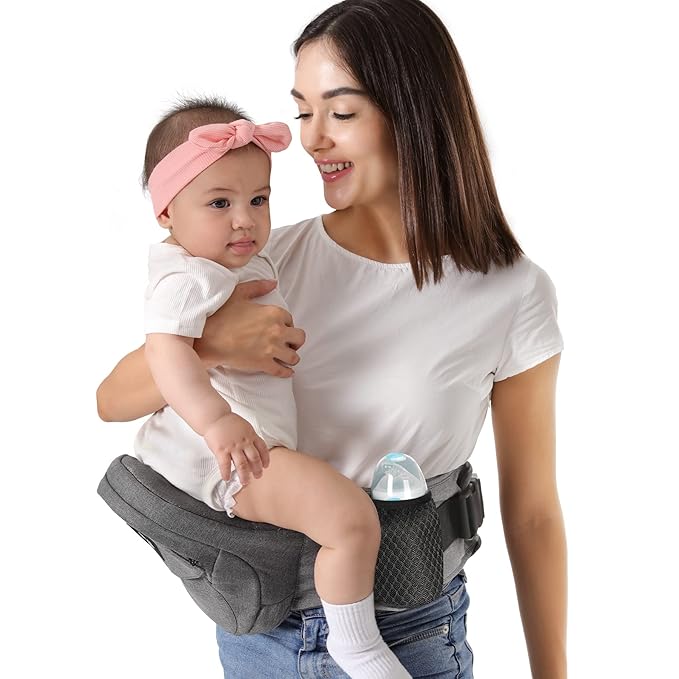 HKAI Baby Hip Carrier, Mom’s Choice Award Winner, Baby Carrier with Adjustable Waistband & Breathable Mesh, Ergonomic Carrier with Non-Slip Hip Seat Surface for Newborns & Toddlers, (Grey)