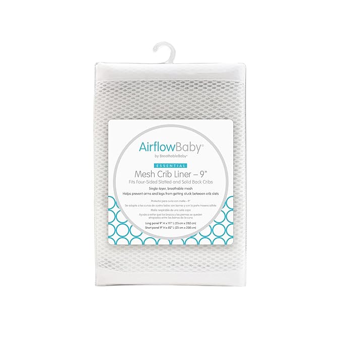 Breathable Mesh Liner for Full-Size Cribs, 9"H (23cm) Essential 2mm Mesh, White (Size 4FS Covers 3 or 4 Sides)