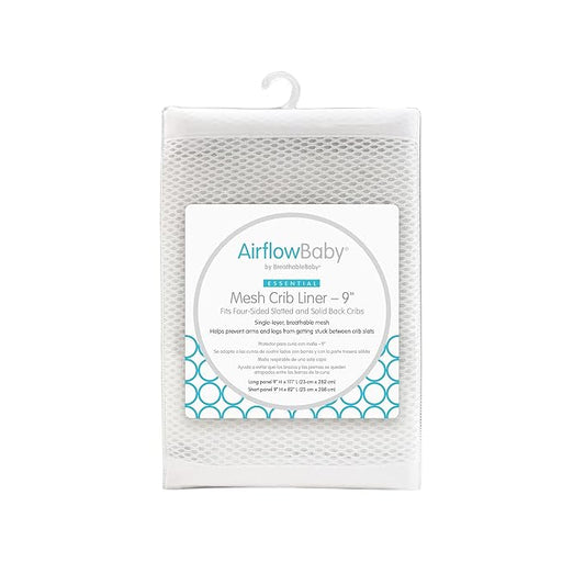 Breathable Mesh Liner for Full-Size Cribs, 9"H (23cm) Essential 2mm Mesh, White (Size 4FS Covers 3 or 4 Sides)