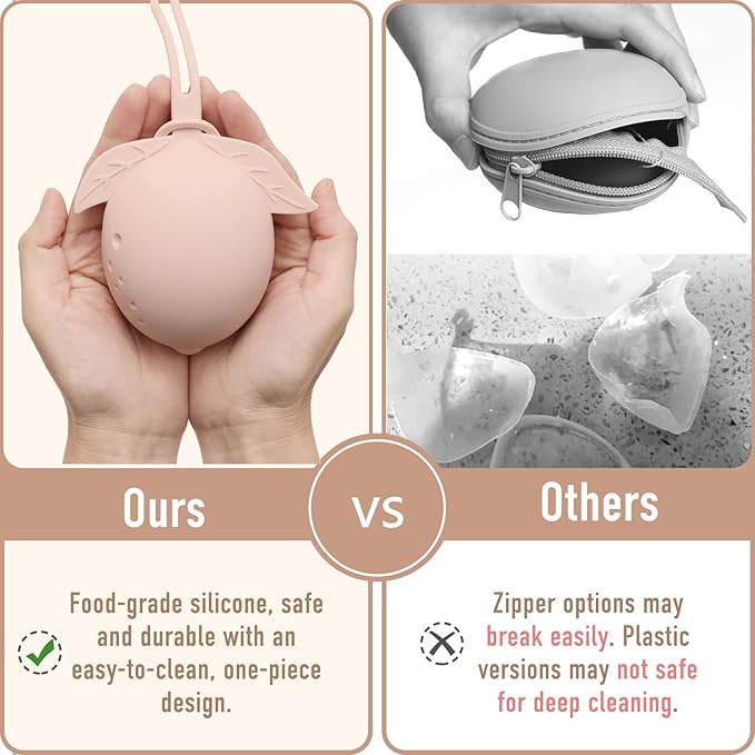 Silicone Pacifier Holder Case Binky Holder Baby Pacifier Case for Boys Girls Portable Silicone Paci Storage Pouch for Newborns 3 Pack-Ivory+Sage+Brown