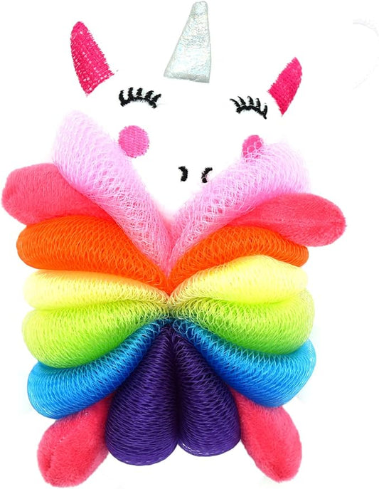 Cute Unicorn Kids Bath Loofahs Balls for Baby Girls Boys Mesh Shower Ball Pouf Exfoliating Bath Sponge Body Cleaner Bath Accessories (Colorful Unicorn)