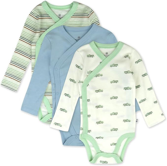 HonestBaby unisex-baby 3-pack Long Sleeve Side-snap Kimono Bodysuits Organic Cotton for Infant Baby Boys, Girls, Unisex