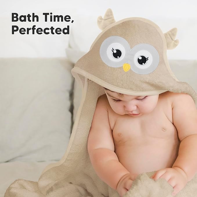 KeaBabies Hooded Baby Towel for Newborn - Viscose Derived from Bamboo Large Baby Bath Towels with Hood for Boys, Girls, Toddler, Extra Absorbent & Soft Newborn Bath Essentials (Owl)