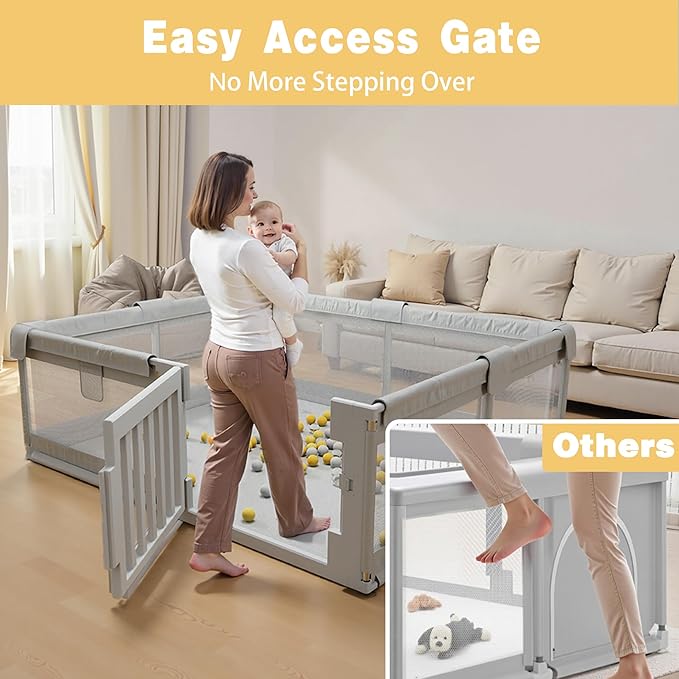 79" ×71" Large Baby Playpen with Gate, Easy Access Baby Play Pen for Infants and Toddlers, Play Yard for 0-3 Years Old, Fence Playard for Living Room, Anti-Fall, Breathable Meshs