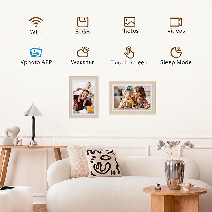 Dragon Touch Digital Picture Frame WiFi 10 inch IPS Touch Screen Digital Photo Frame Display, 32GB Storage, Auto-Rotate, Share Photos via App, Email, Cloud, Classic 10 Brown