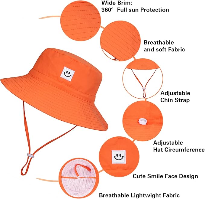 MaxNova Baby Sun Hat Smile Face UPF 50+ Toddler Bucket Hat for Boys Girls 0-7 Years