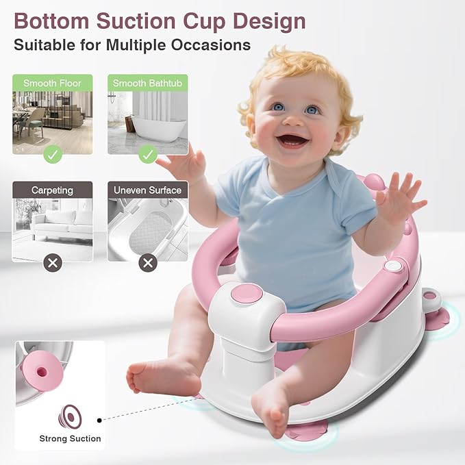 Baby Bath Seat for Babies 5 Months & Up - Non-Slip Bath Seat for Sitting Up with Baby Essentials Kit, Soft Cushion & Compact Design, Toddler Bathtub Seat