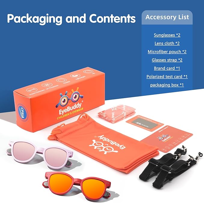 EYEBUDDY Kids Sunglasses for Boys Girls Age 2-8 Polarized UV Protection Toddler Children Sun Glasses Pack of 2