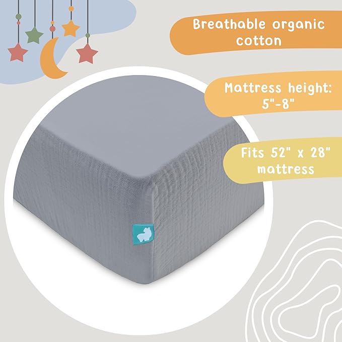 Hugs & Llamas | 100% Organic Cotton Muslin Fitted Crib Sheet | Baby Crib Sheets for Boys & Girls - Neutral Moonlit Lake