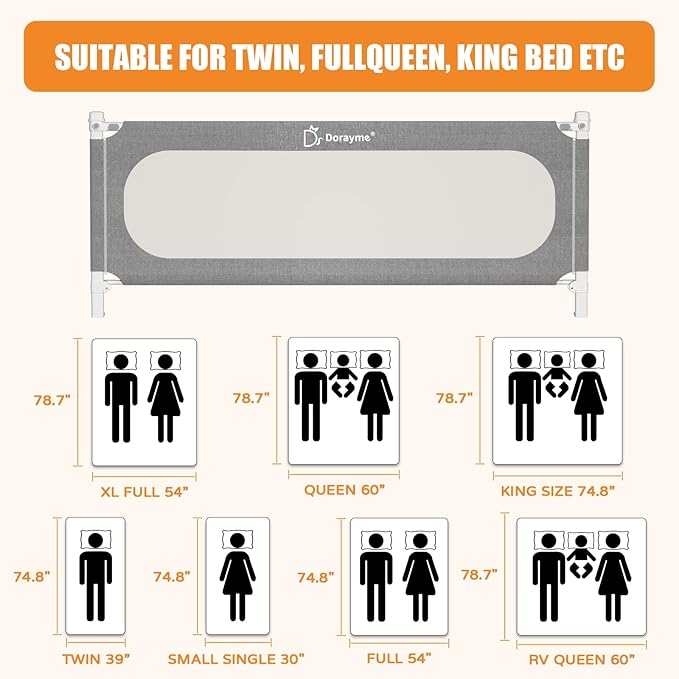 MagicFox Foldable Bed Rail for Toddlers - 32 Height Adjustments, No Installation Needed, Quick-Fold Design, Fits Twin, Full, Queen, King Beds - 70.8" x 30" (One Side)