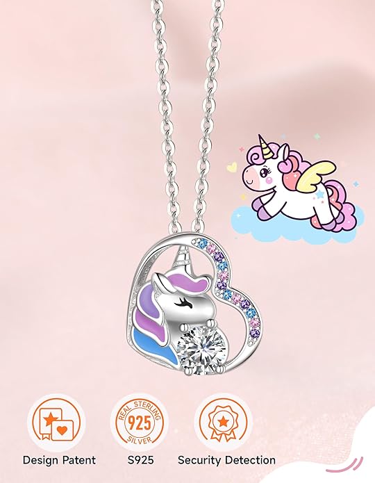 Unicorn Necklace for Girls, Initial Necklaces for Little Girls Kids Children, Hypoallergenic 925 Sterling Silver Kids Jewelry Colorful CZ Unicorn Gifts for Birthday Kindergarten Graduation Wedding