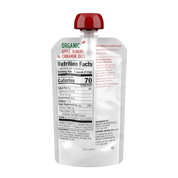 Amazon Brand - Mama Bear Organic Baby Food, Stage 2, Apple, Banana, Cinnamon, Oats, 4 ounce (Pack of 12)