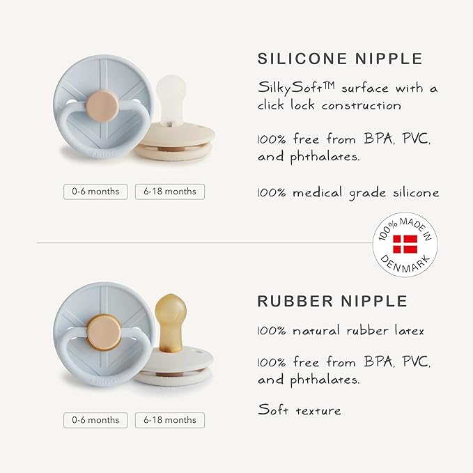 FRIGG Little Viking Natural Rubber Baby Pacifier 2-Pack | Made in Denmark | BPA-Free (Sage/Cream, 0-6 Months)