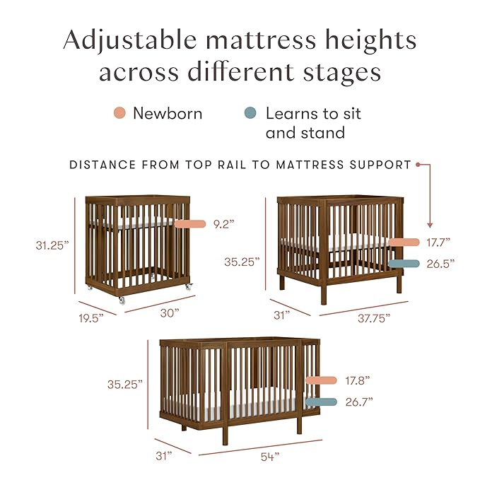 babyletto Pogo 8-in-1 All Stages Convertible Crib - GREENGUARD Gold Certified - Baby Crib Conversion Kits for Bassinet & Full-Size Crib to Toddler Bed, Baby Bed & More - Portable & Adjustable