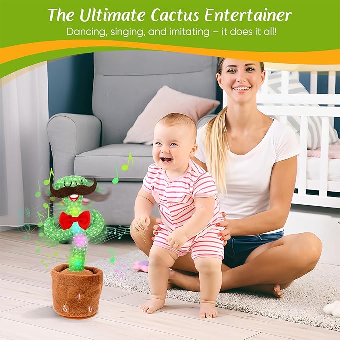 Dancing Cactus Toy, Talking Cactus Toys, Volume Adjustable Easter Gift for Baby Girls Boys Kids 1 2 3 6 9 12 Year Old, Repeat What You Say Toy of Easters Gifts-Red Tie