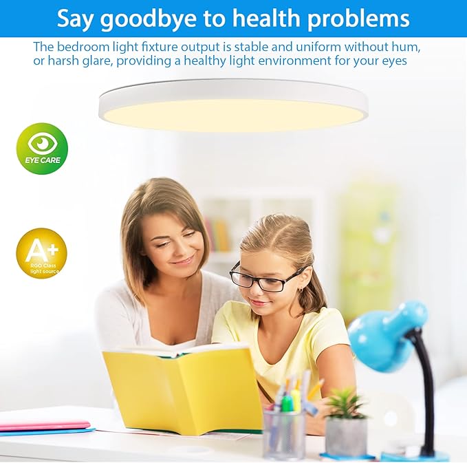 24 Inch LED Flush Mount Ceiling Light, 48W Round Large Light Fixtures, 2800lm, 3000-6500K Dimmable LED Lamp with Remote Control, Modern LED Lamp for Bedroom Ceiling