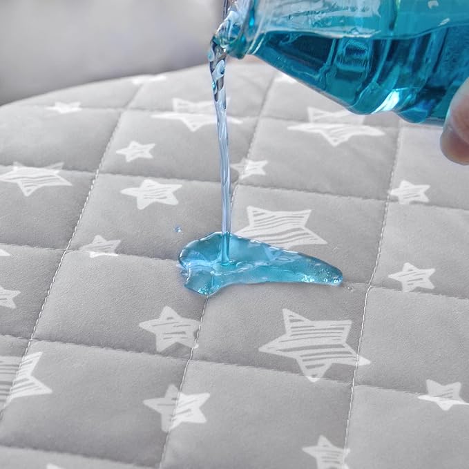 Crib Mattress Protector Waterproof 2 Pack, Quilted Crib Mattress Pad Cover 52" x 28" Extra Soft Breathable Toddler Bed Cover Stretch Up to 8", Grey & White Star