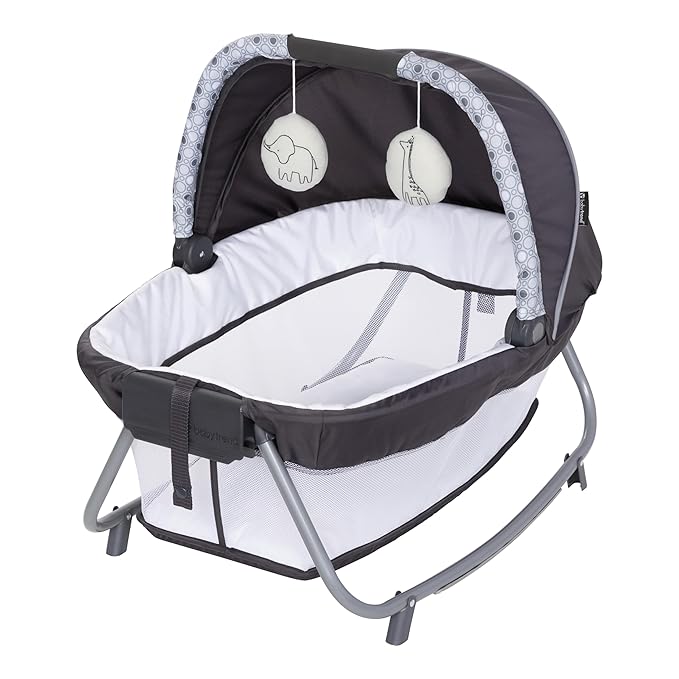 Baby Trend Nursery Den Playard with with Rocking Cradle, Snooze Pod, Flip Over Changer, Pebble Stone Grey