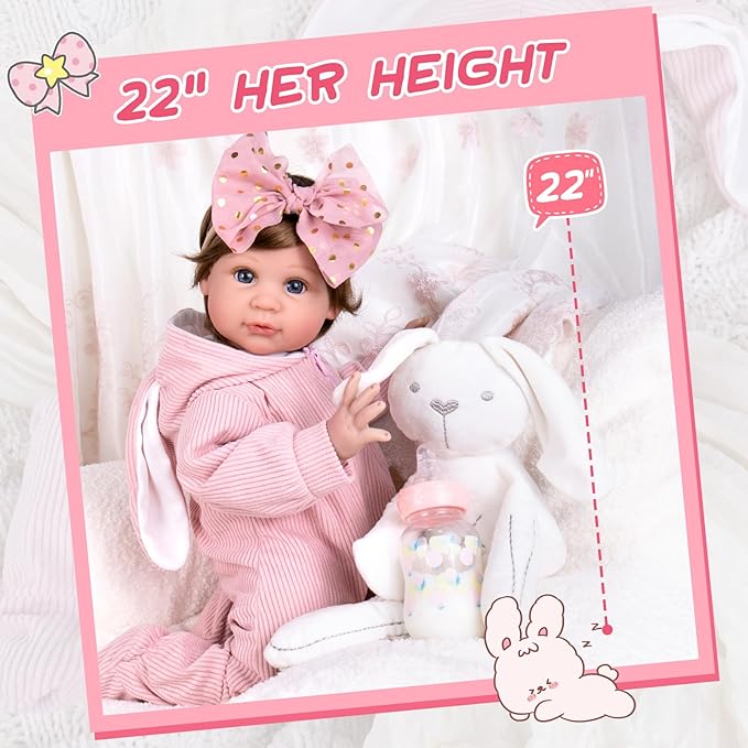 Aori Reborn Baby Doll Realistic Girl - Lifelike 22-Inch Newborn Dolls with Poseable Limbs and Feeding Kit, Great Gift Set for Kids 3+
