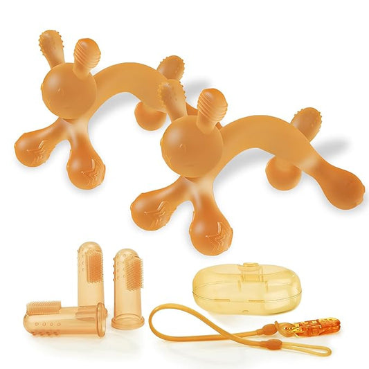 WAJIAYON Easter Bunny 2 Pack Amber Oil Baby Teething Toys for Babies,Silicone Baby teethers for Babies 3-6 Months,Freezer BPA Free Soft and Textured Chew Infant Toys Easter Gifts for Boys and Girls