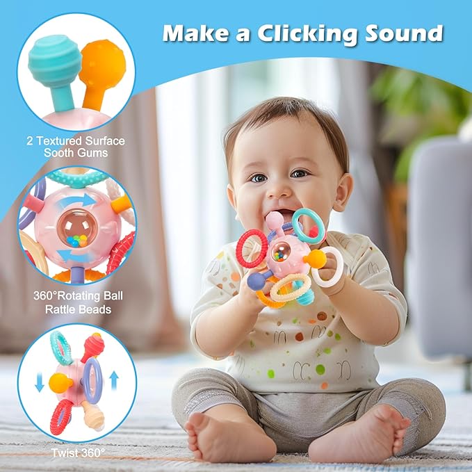 Montessori Teething Toys for Babies 0-6 6-12 Months, Baby Teether Sensory Toys for 0 3 6 9 12 18 Months, Newborn Infant Learning Toys for 1 2 Year Old Boys Girls