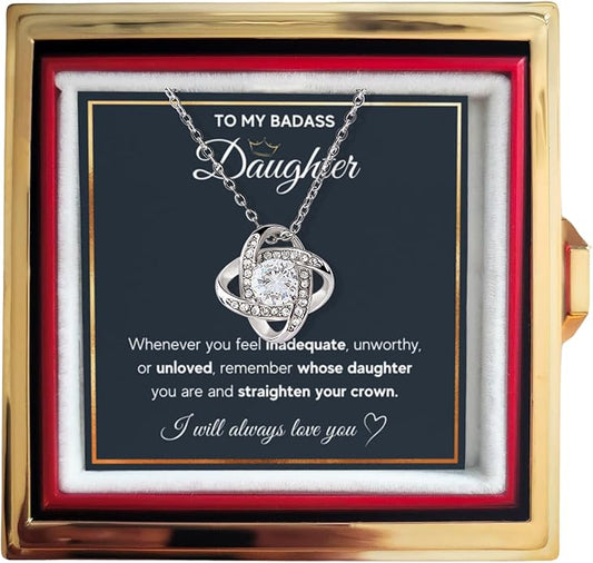 To My Beautiful Daughter Necklace from Mom & Dad | Cubic Zirconia Pendant with Heartfelt Message Card & Gift Box | Daughter Birthday, Graduation, Christmas Jewelry Gift from Parents