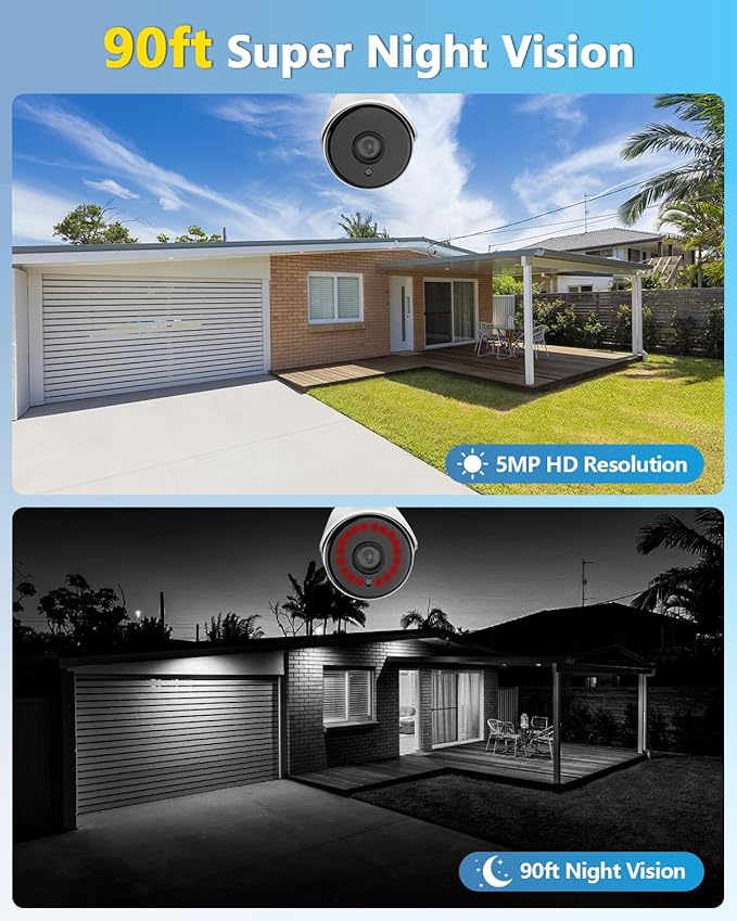 5MP Wireless Security Camera System with 10" Monitor, Outdoor WiFi Home Video Cameras Systems Surveillance DVR Kits