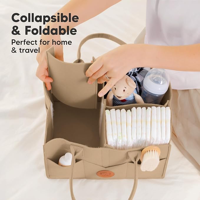 KeaBabies Baby Diaper Caddy Organizer with Handle - Portable Baby Organizers and Storage for Nursery, Changing Table, Large Travel Car Caddy, Girls, Boys Shower Gift Basket, New Mom Gifts (Taupe)
