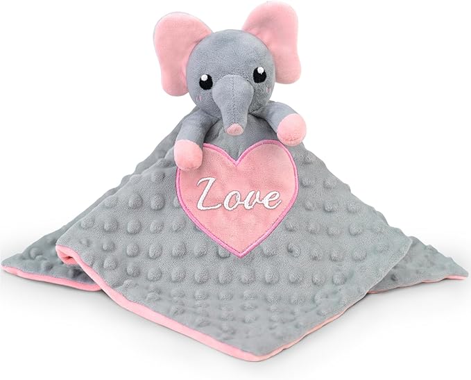Personalized Security Blankets for Babies with Names, Elephant Custom Baby Blanket, Embroidered Lovie Lovey Security Blanket for Babies Girls Boys, Newborn 1st Birthday Gifts (Grey Elephant)