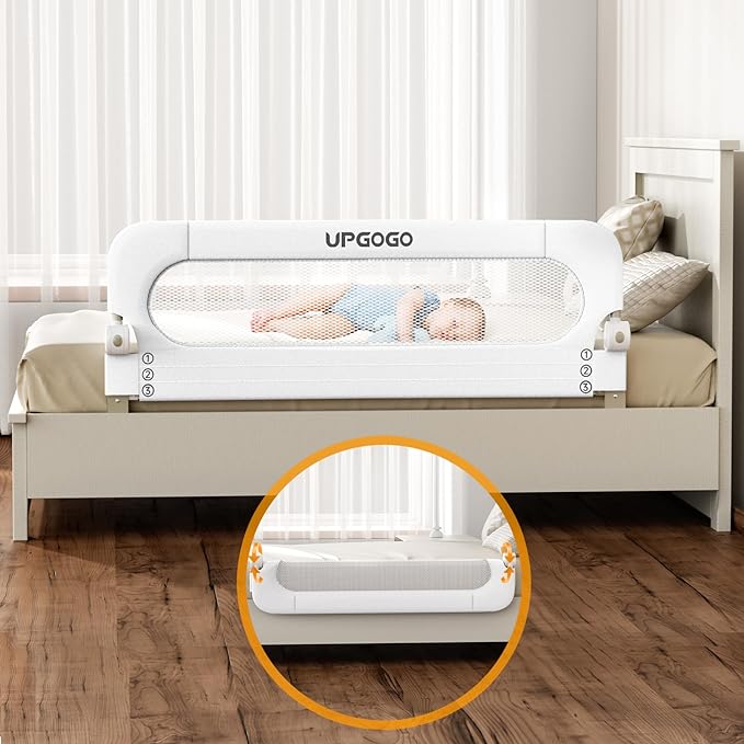 Folding Bed Rail for Toddlers,Baby Bed Rail Guard with Reinforced Anchor Safety System,Fit Bunk,Full Size,Queen,King,Twin(White,59"x23.6")