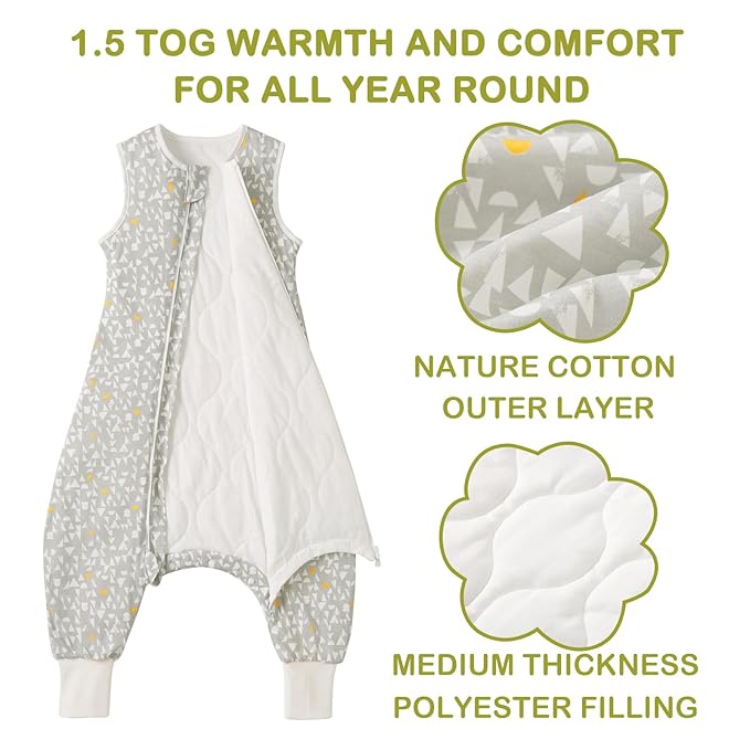 Super Soft 1.5 TOG Sleep Sack with Legs, 100% Organic Cotton Warm Comfy All Season Toddler Sleep Sack with Feet, Graphic, Size L