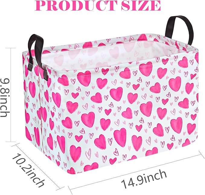 Rectangle Kids Gift Storage Basket Shelf Storage Basket Organizer Box Clothes Laundry Hamper Toys Nursery Basket Baby Laundry Basket with Handles(Pink Heart)