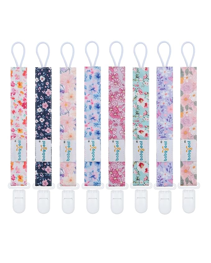 Babygoal Flower Pacifier Clips, 8 Pack Binky Paci Holder Clips for Baby Boys and Girls Fits for Most Pacifier, Binkie Styles & Baby Teethers & Toys and Gift 8PS47-B