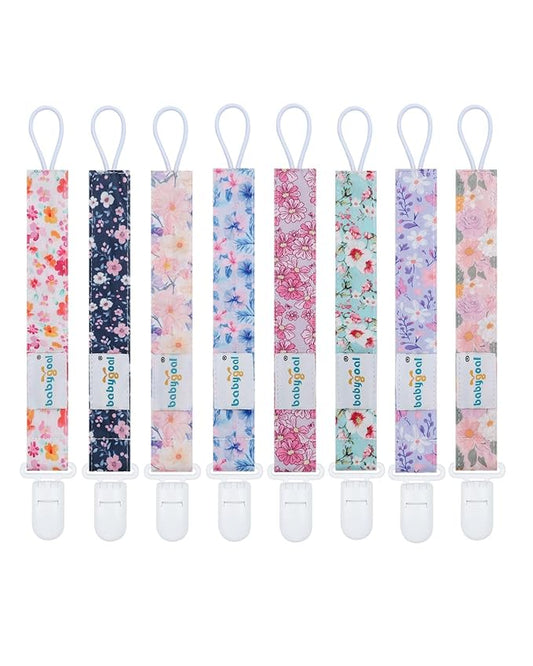 Babygoal Flower Pacifier Clips, 8 Pack Binky Paci Holder Clips for Baby Boys and Girls Fits for Most Pacifier, Binkie Styles & Baby Teethers & Toys and Gift 8PS47-B