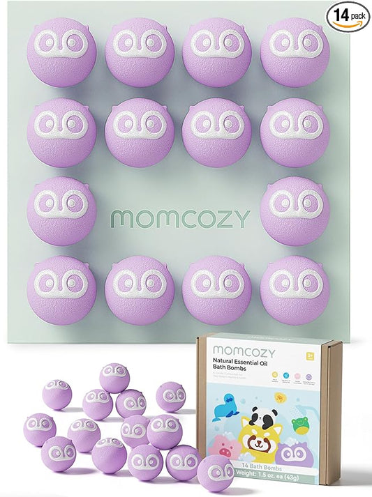 Momcozy Natural&Essential Oil Bath Bombs,14 Pcs Bubble Bath Fizzy Balls with Cute Owl Animal Shapes,Bath Bombs Children's Day Gift Set for Kids Girls Boys Toddler,Ideal Gift