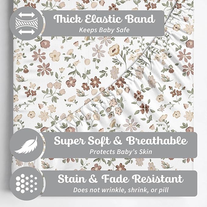 Baby Changing Pad Cover 2-Pack for Girls (Fleurette) - Premium Fitted Sheets Baby Diaper Changing Table Cover - Buttery Soft Cotton Blend