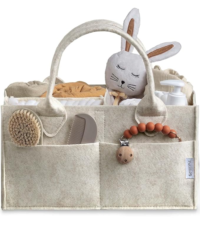 PUTSKA Baby Diaper Caddy Organizer - Nursery Storage Basket for Diaper Station, Baby Basket Shower Gift List and Registry Must-Have, Newborn Essentials, Nursery Decor for Boy or Girl - White, Regular