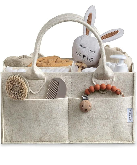 PUTSKA Baby Diaper Caddy Organizer - Nursery Storage Basket for Diaper Station, Baby Basket Shower Gift List and Registry Must-Have, Newborn Essentials, Nursery Decor for Boy or Girl - White, Regular